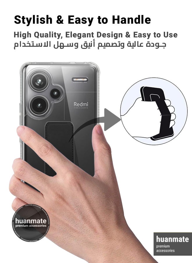 huanmate Xiaomi Redmi Note 13 Pro Plus Magnetic Case With Hand Grip Holder & Kickstand - Strong Grip for Magnetic Car Holder, Stylish & Functional, Ultimate Convenience & Hands-Free Viewing - Clear/Black - Image 3