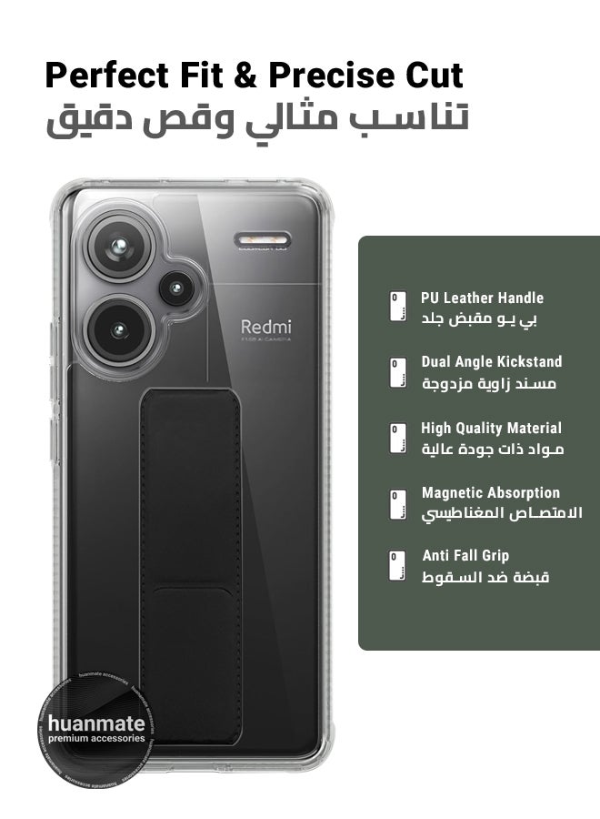 huanmate Xiaomi Redmi Note 13 Pro Plus Magnetic Case With Hand Grip Holder & Kickstand - Strong Grip for Magnetic Car Holder, Stylish & Functional, Ultimate Convenience & Hands-Free Viewing - Clear/Black - Image 2