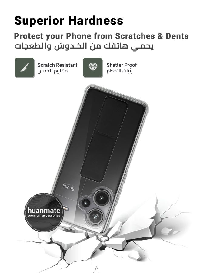 huanmate Xiaomi Redmi Note 13 Pro Plus Magnetic Case With Hand Grip Holder & Kickstand - Strong Grip for Magnetic Car Holder, Stylish & Functional, Ultimate Convenience & Hands-Free Viewing - Clear/Black - Image 4