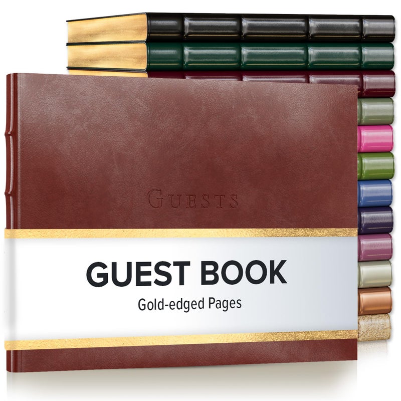 Gallery Leather Guest Book - Great for Wedding, Reception, Baby and Bridal Shower, Birthday Party and Vacation Home - 192 Lined Pages to Sign in, add Polaroid Photo - Hardcover 9x7" - Acadia Tan - Image 1