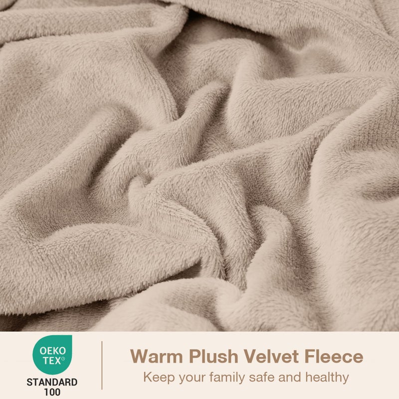 Viviland Plush Micro Fleece Full Bed Sheet Set - Soft Flannel-Like Fuzzy Polar Fleece Velvet Sheets - Extra Warm Winter Velour Fitted Sheets with 15" Deep Pocket - Sand/Beige - Image 4