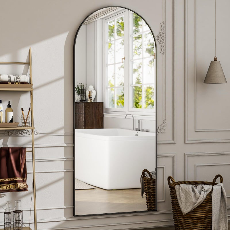 WISSMIELS 57" x 20" Arched Full Length Mirror - Wall Mounted/Floor Mirror Aluminum Alloy Frame Full Body Mirrors for Bathroom Living Room Bedroom and Entryway,Black - Image 4