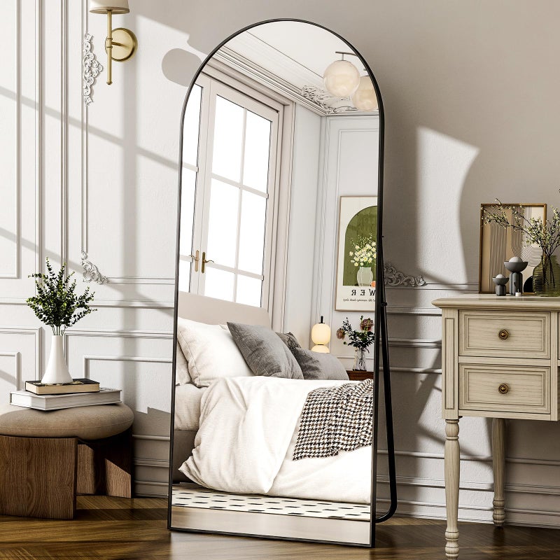 WISSMIELS 57" x 20" Arched Full Length Mirror - Wall Mounted/Floor Mirror Aluminum Alloy Frame Full Body Mirrors for Bathroom Living Room Bedroom and Entryway,Black - Image 3