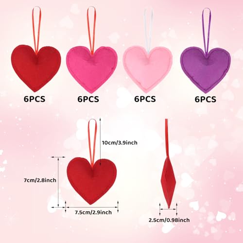 HSONAIGEE 24 Pieces Felt Heart Hanging Ornaments, Valentines’ Day Felt Baubles Heart Hanging Decorations for Tree Home Wedding Party Decor - Image 3