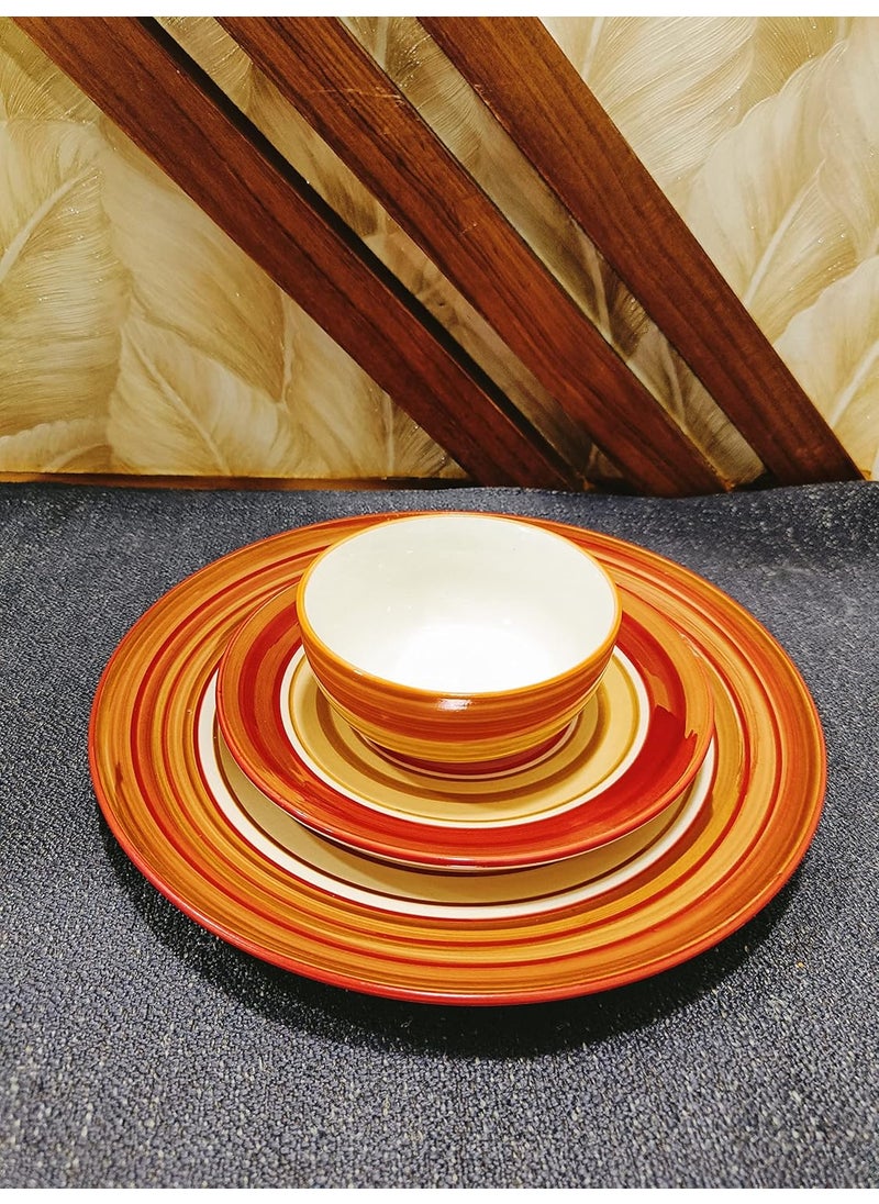 Caffeine Caffeine Ceramic Handmade Orange Beige Combo Dinner Set (Set of 3)  - Image 1