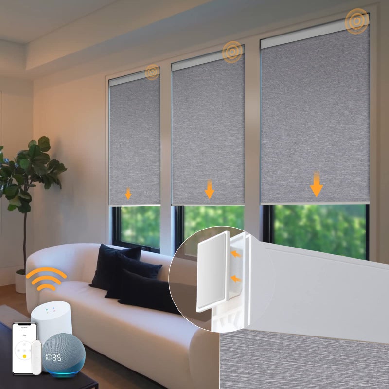 Motorized Automatic Cordless Roller Shades  Electric Blinds with Remote Control Smart Blinds Grey 34 x 72