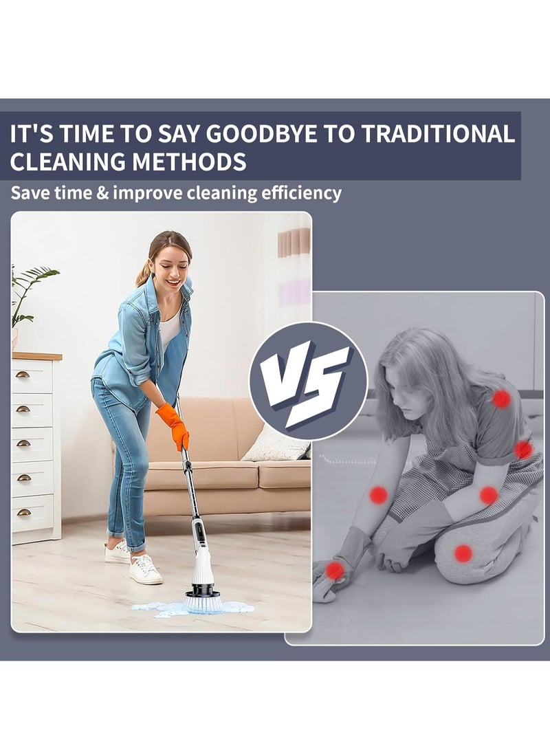 Electric Spin Scrubber,Cordless Cleaning Brush,Electric Toilet Brush with 8 Replaceable Brush Heads,Adjustable Shower Scrubber with Long Handle,2 Adjustable Speeds,for Bathroom,Tub,Toilet,Tile - Image 3