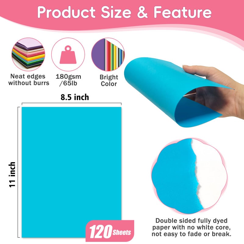 FloraSea 120 Sheets Colored CardStock, 180gsm/65lb 24 Colors Cardstock Print Paper 8.5 x 11 Inches, Double Sided Printed Card Stock Paper for Scrapbook School Office Printing DIY Craft - Image 4