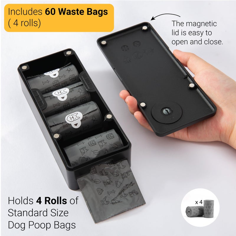SVD.PET Dog Poop Bag Dispenser with 60 Bags, Wall Mount Waste Bag dispenser, Holds 4 Rolls of Waste Bags, Indoor/Outdoor Wall mount or Place on Table(Black, Dispenser + Bags) - Image 2