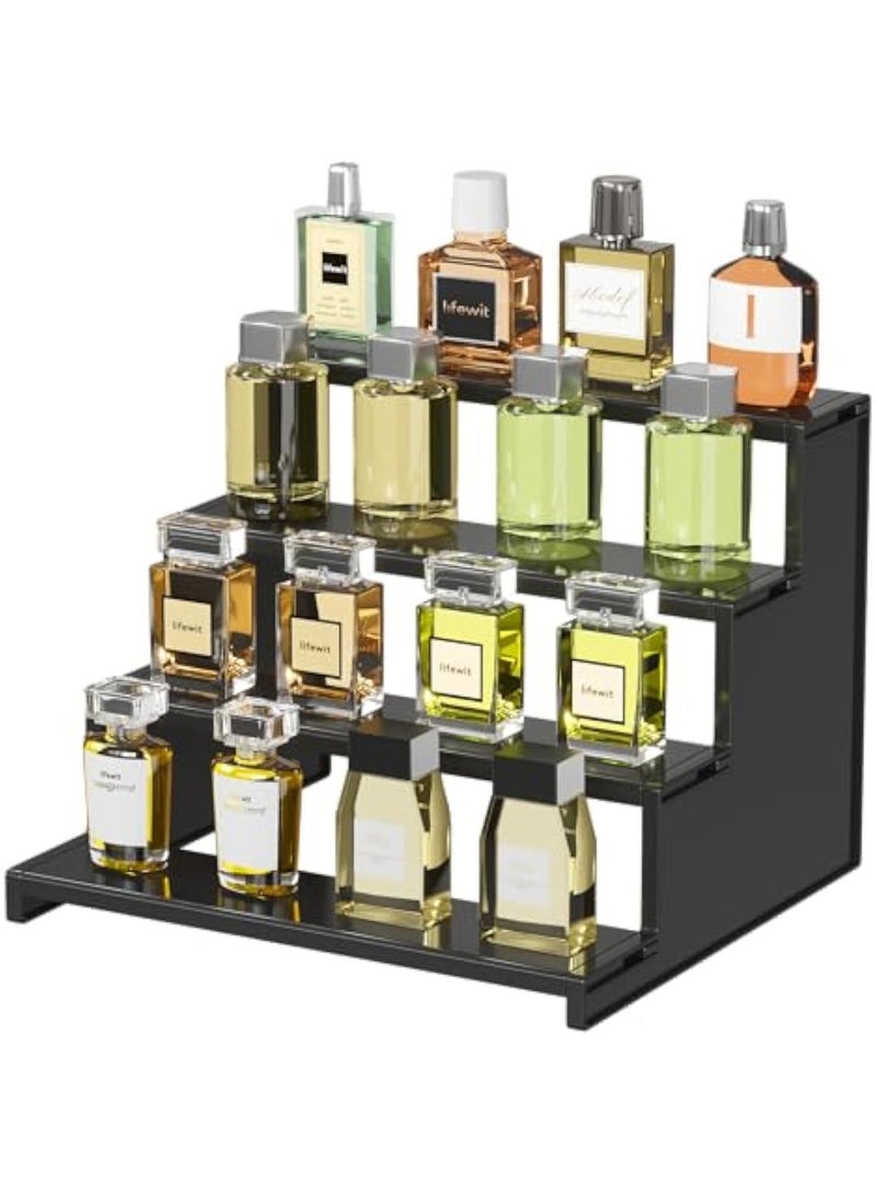 Arabest حامل كولونيا بلاستيكي بطول 12 بوصة داكن، منظم عطور خطوة، حامل عرض متعدد الاستخدامات للعطور، العناية بالبشرة، التماثيل، الحلويات، للاستخدام على طاولة الزينة، الطاولة، الخزانة، 1 مجموعة - Image 1