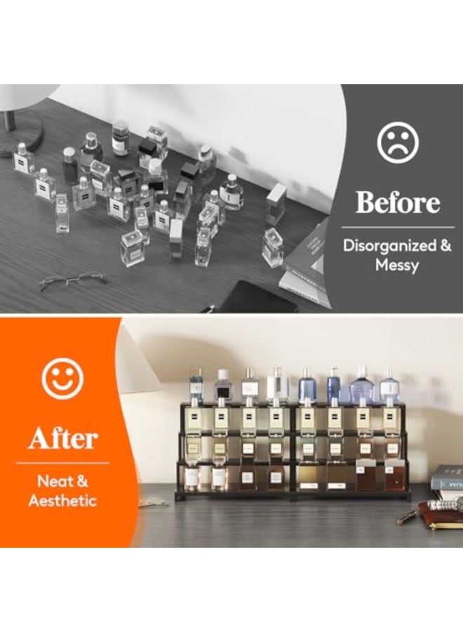 Arabest حامل كولونيا بلاستيكي بطول 12 بوصة داكن، منظم عطور خطوة، حامل عرض متعدد الاستخدامات للعطور، العناية بالبشرة، التماثيل، الحلويات، للاستخدام على طاولة الزينة، الطاولة، الخزانة، 1 مجموعة - Image 4