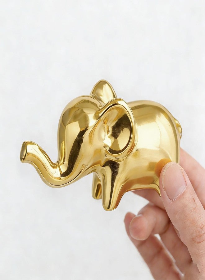 OwMell Good Luck Elephant Decor for Home, Small Ceramic Elephant Statue Figurine for Home Decor - Gold Plated - Image 2