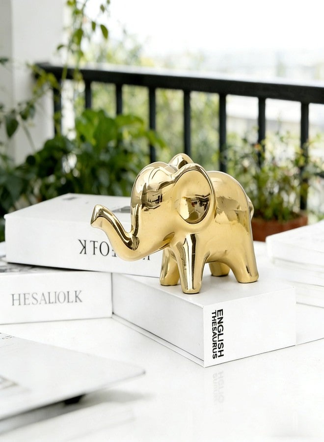 OwMell Good Luck Elephant Decor for Home, Small Ceramic Elephant Statue Figurine for Home Decor - Gold Plated - Image 5