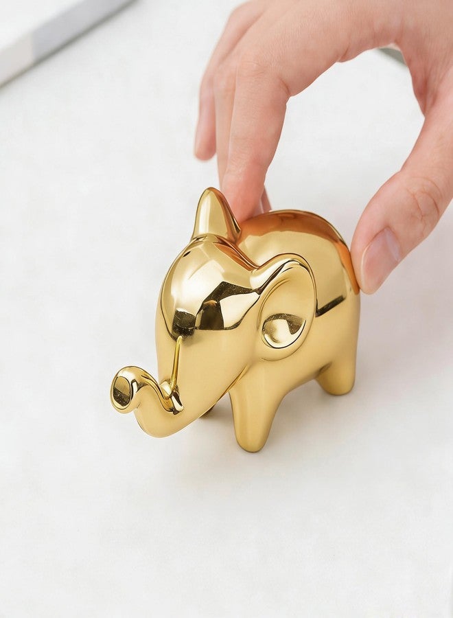 OwMell Good Luck Elephant Decor for Home, Small Ceramic Elephant Statue Figurine for Home Decor - Gold Plated - Image 3