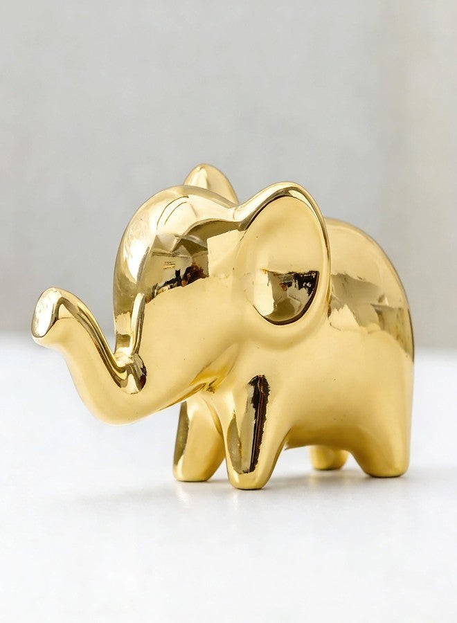 OwMell Good Luck Elephant Decor for Home, Small Ceramic Elephant Statue Figurine for Home Decor - Gold Plated - Image 1