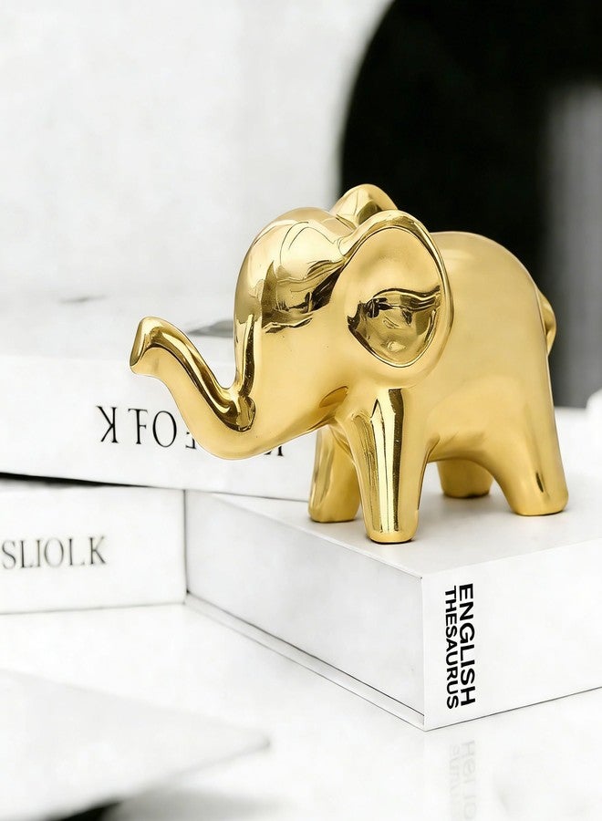 OwMell Good Luck Elephant Decor for Home, Small Ceramic Elephant Statue Figurine for Home Decor - Gold Plated - Image 4