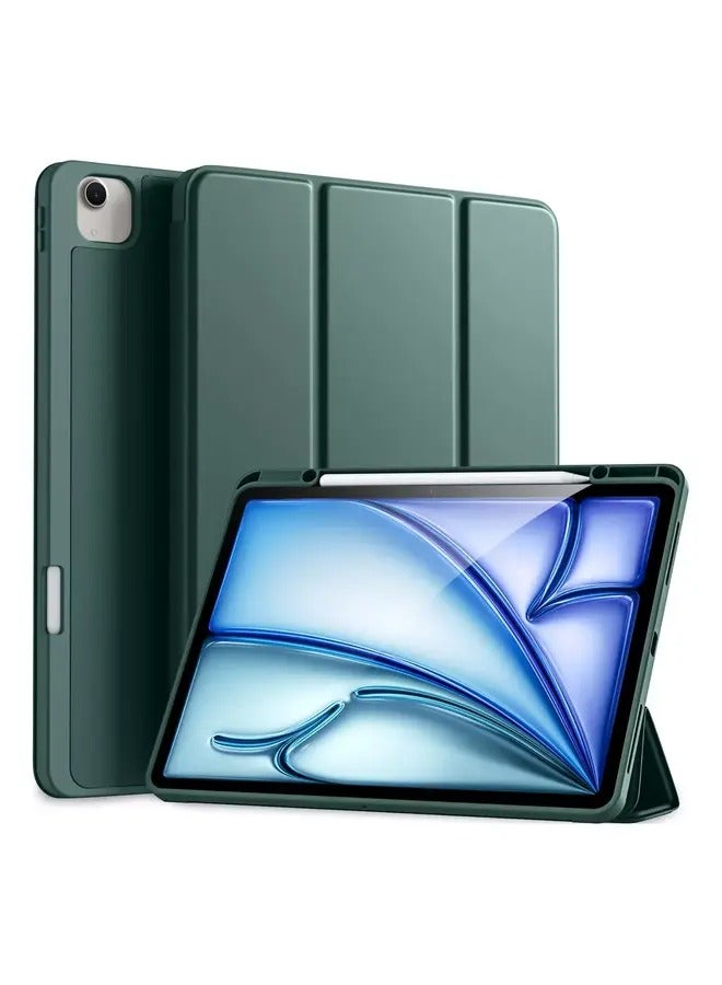 ELTRAZONE Pine Green Slim Trifold Stand Case for iPad Air 13" M2 (2024) & iPad Pro 12.9" (6th/5th/4th Gen) with Pencil Holder & Soft TPU Back - Image 1