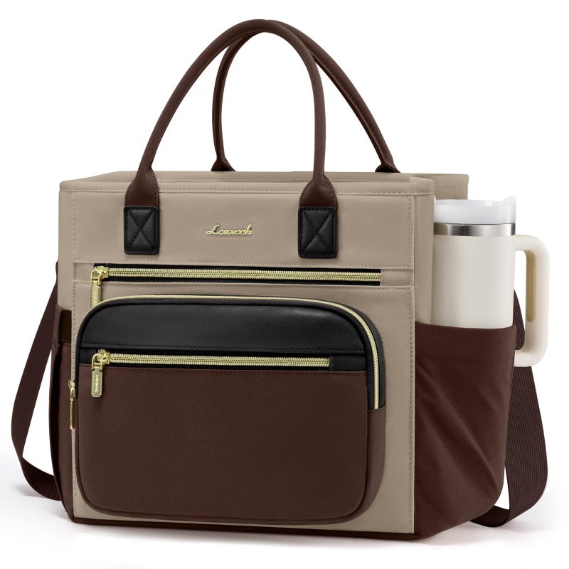 LOVEVOOK Insulated Lunch Bag Women,Wide Opening Adult Lunch Box Women,Leakproof Cooler Bag for Work Picnic Beach Family College,Lunch Teacher Tote Bag with Adjustable Shoulder Strap and Cup Holder - Image 1