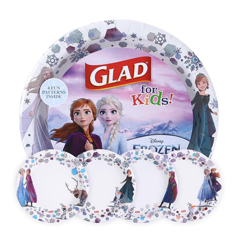 Glad for Kids Disney Frozen Disposable Paper Plates, Anna and Elsa - Heavy Duty, Soak Proof, Microwavable, Kid-Friendly Snack Plates for Everyday Use, 8.5 Inch, 40 Count - Image 1
