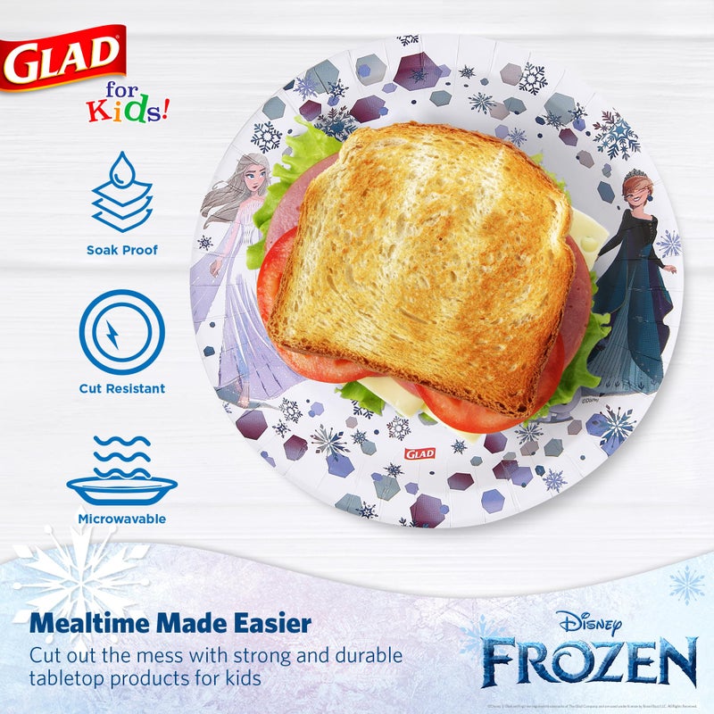 Glad for Kids Disney Frozen Disposable Paper Plates, Anna and Elsa - Heavy Duty, Soak Proof, Microwavable, Kid-Friendly Snack Plates for Everyday Use, 8.5 Inch, 40 Count - Image 4