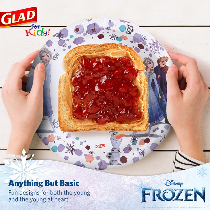 Glad for Kids Disney Frozen Disposable Paper Plates, Anna and Elsa - Heavy Duty, Soak Proof, Microwavable, Kid-Friendly Snack Plates for Everyday Use, 8.5 Inch, 40 Count - Image 3