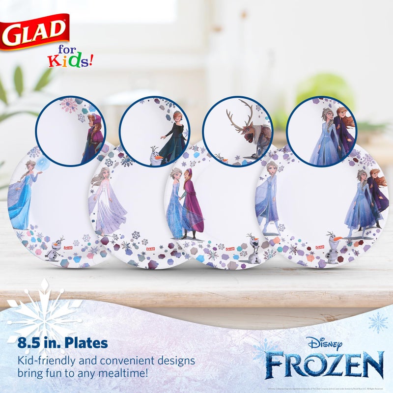 Glad for Kids Disney Frozen Disposable Paper Plates, Anna and Elsa - Heavy Duty, Soak Proof, Microwavable, Kid-Friendly Snack Plates for Everyday Use, 8.5 Inch, 40 Count - Image 2