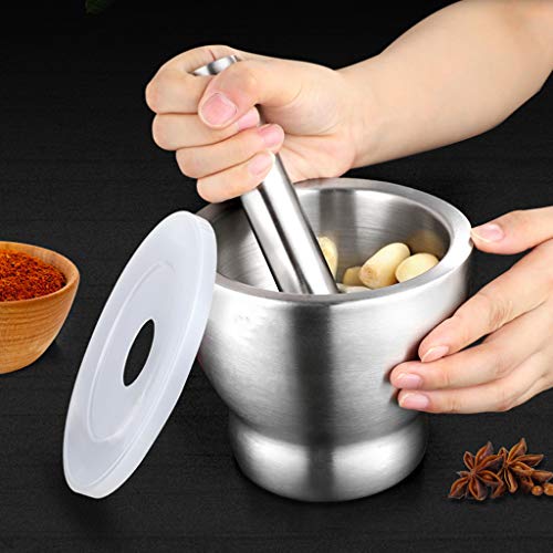 Mugath Stainless Steel Mortar and Pestle, Manual Pugging Pot Garlic Spice Grinder Mixing Grinding Bowl Set Mill Grinder Crusher Kitchen Tool Gadget for Guacamole, Spices, Garlic, Cooking - Image 1
