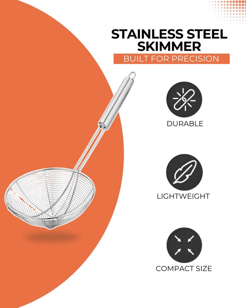Brunchy Puri Jhara Oil Strai-ner Stainless Steel - Skimmer Strainer for Deep Frying, Durable Frying Strai-ner with Ergonomic Handle for Safe and Easy Cooking (Large) - Image 4