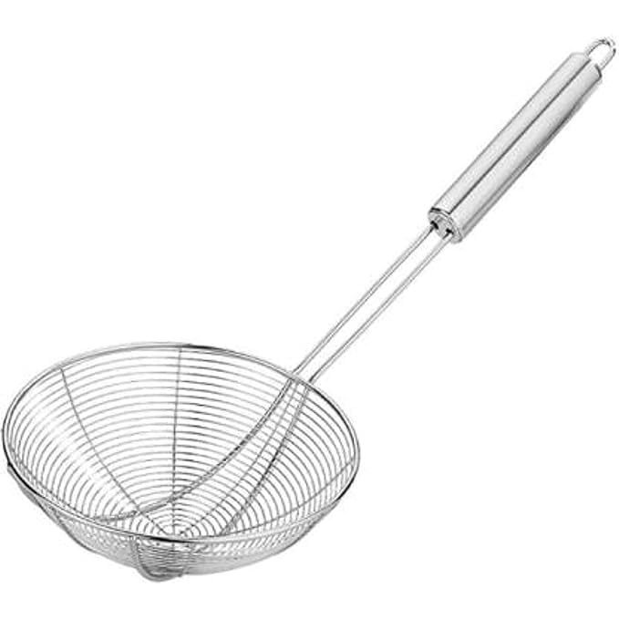 Brunchy Puri Jhara Oil Strai-ner Stainless Steel - Skimmer Strainer for Deep Frying, Durable Frying Strai-ner with Ergonomic Handle for Safe and Easy Cooking (Large) - Image 1