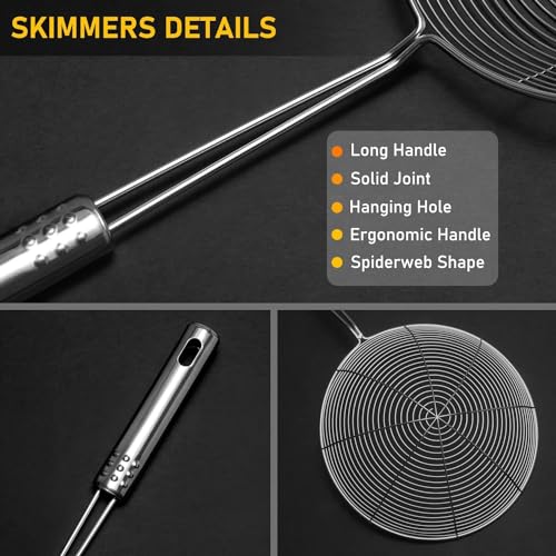 Brunchy Puri Jhara Oil Strai-ner Stainless Steel - Skimmer Strainer for Deep Frying, Durable Frying Strai-ner with Ergonomic Handle for Safe and Easy Cooking (Large) - Image 5