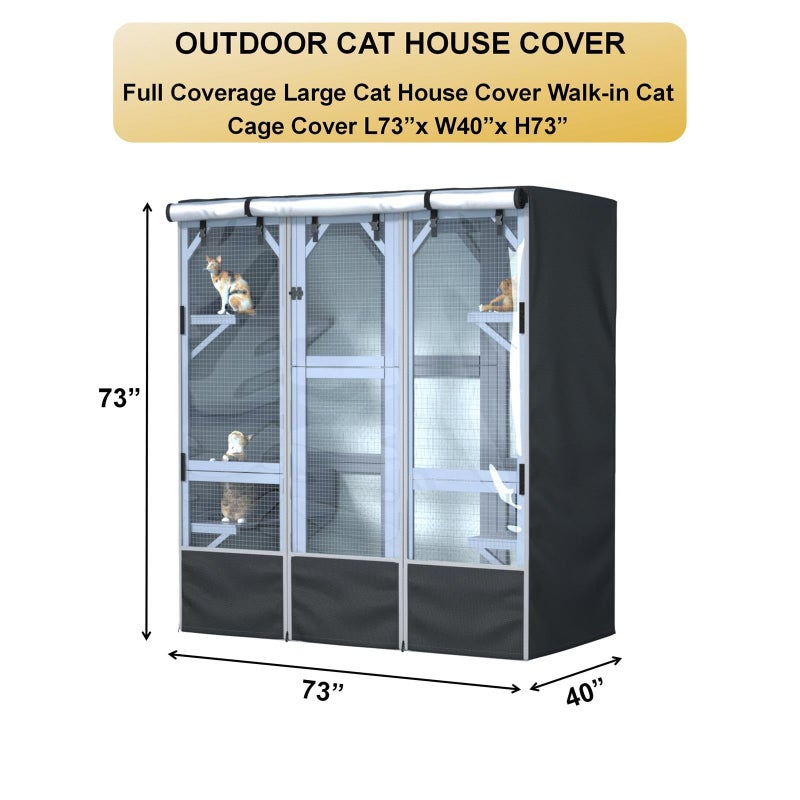 Ddeman Outdoor Cat Enclosure Large Cover,Walk in Cat Kennel Cover 600D Heavy Duty Waterproof L73â€œ X W40â€ X H73â€ Full Coverage Large Outdoor cattery Cover (Only Cover) - Image 2