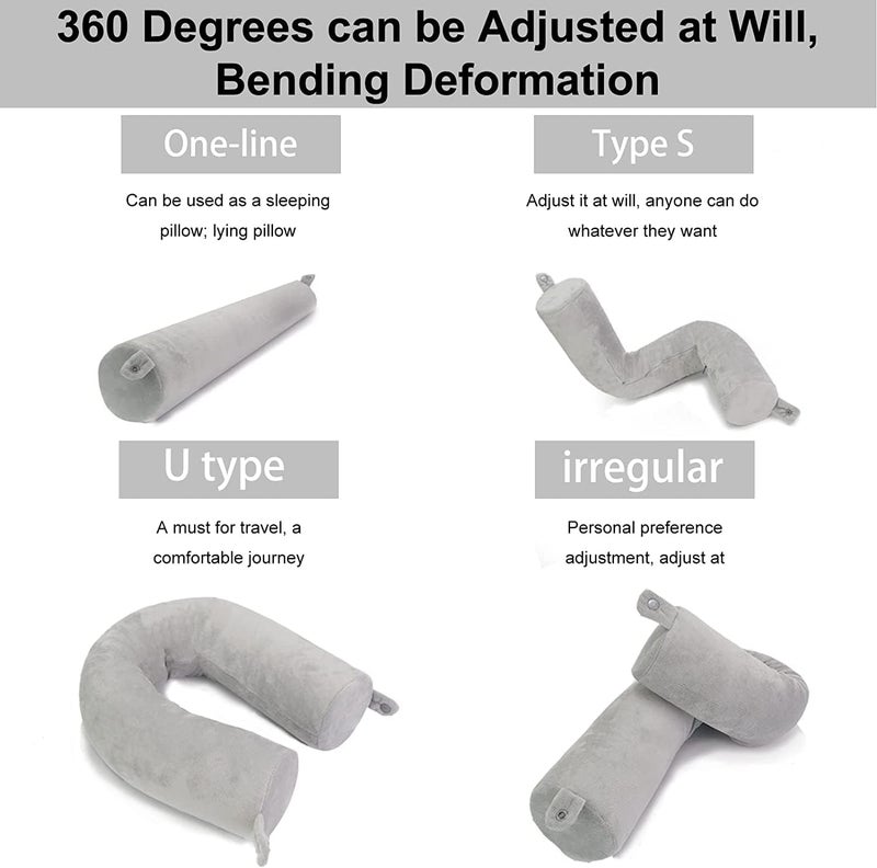 VIRZA TRADE Virza trade Twist Memory Foam Travel Pillow for Neck, Chin, Lumbar and Leg Support - for Traveling Adjustable, Bendable Roll Pillow with Washable Soft Cover (GREY) - Image 3