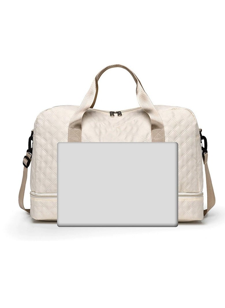 Generic Fashion Oxford Cloth Handbag Fitness Bag for Men and Women Travel Bag Shoulder Bag Handbag Sports Bag Canvas Luggage Bag Beige  - Image 2