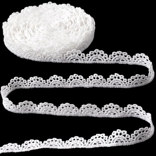 Deozu 4 Yards White Lace Trim, Vintage Crocheted Lace Ribbons, Embroidery Scalloped Edge Laces for DIY Crafts, Bouquet, Sewing, Wedding, Wrapping, Decoration (0.59" Wide) - Image 1