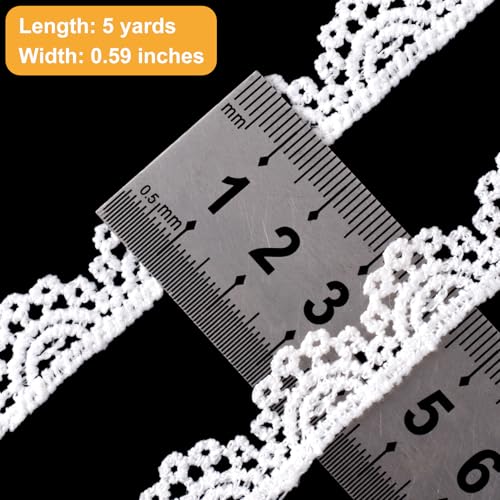 Deozu 4 Yards White Lace Trim, Vintage Crocheted Lace Ribbons, Embroidery Scalloped Edge Laces for DIY Crafts, Bouquet, Sewing, Wedding, Wrapping, Decoration (0.59" Wide) - Image 2