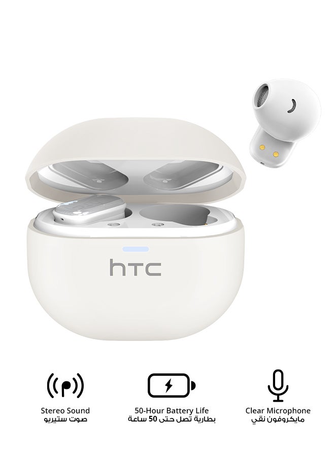 HTC NE16 In-Ear TWS Wireless Earbuds, Bluetooth 6.0, HiFi Stereo Sound, ENC Noise Reduction, IP54 Water & Dust Resistance, 50-Hour Battery Life, 4.5 Hours of Music Playback, Touch Controls, HD Calls, White white - Image 1