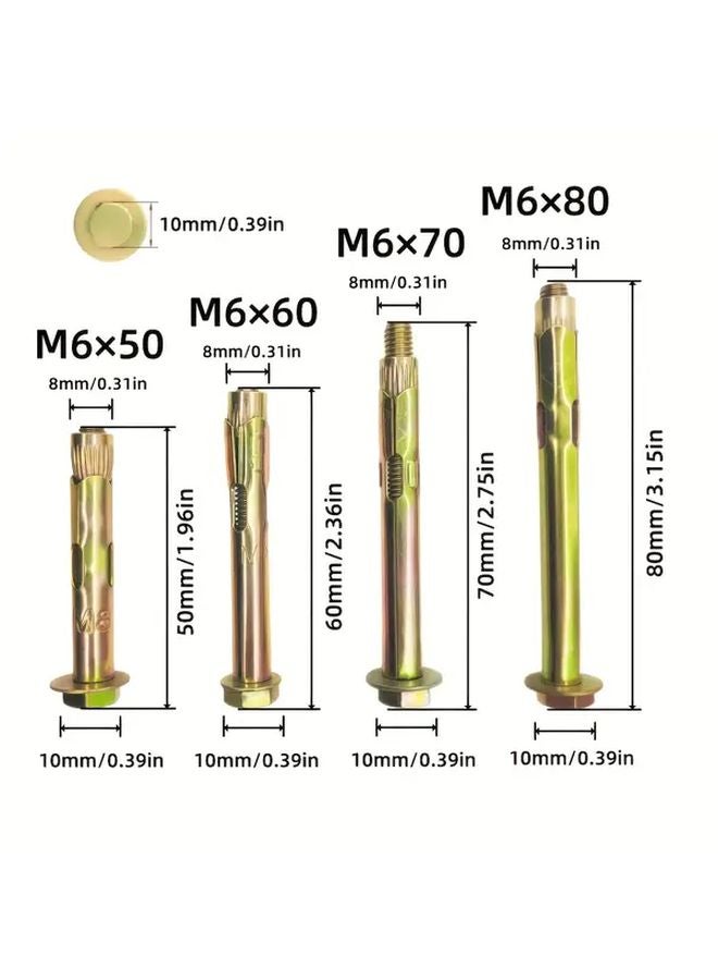 M6x50mm 12pcs Concrete Hex Head Expansion Bolts High Strength Carbon Steel - Image 3