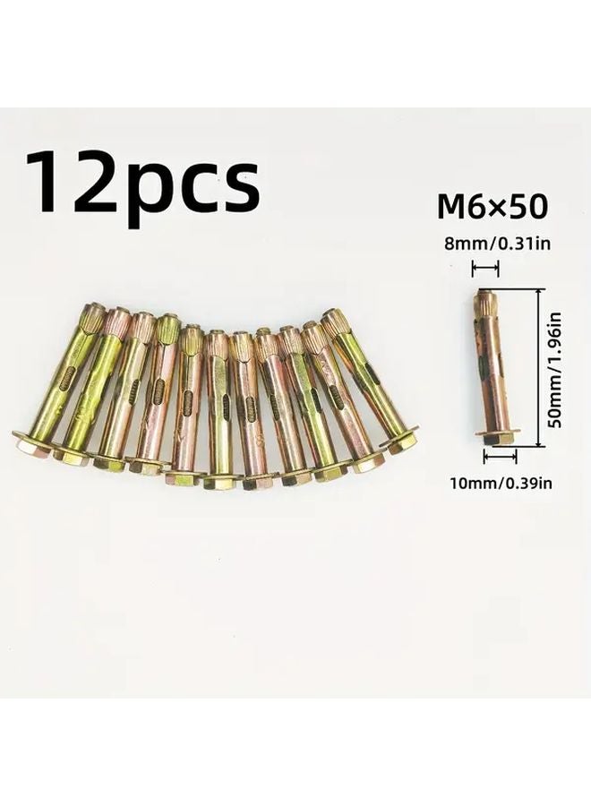 M6x50mm 12pcs Concrete Hex Head Expansion Bolts High Strength Carbon Steel - Image 1