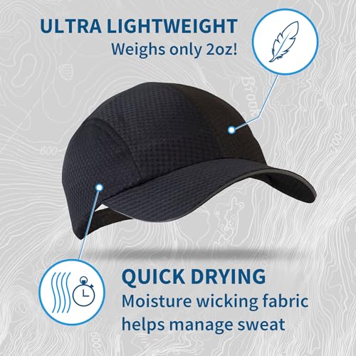 TrailHeads Performance Mens Running Hat - Lightweight, Quick Dry Workout Hats for Men - Athletic Sports Cap for Tennis, Gym Black - Image 2