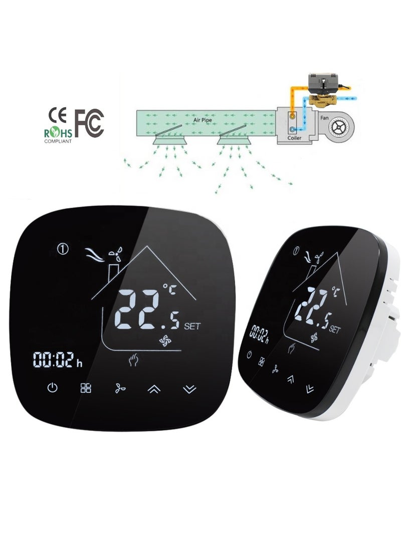 Eazyliv - Eazyliv Tuya WiFi Smart Glossy Full Black Air Conditioning Thermostat For chilled water system fan coil unit Touch Temperature Controller 3 Speed Work With Echo Google Home - Image 1