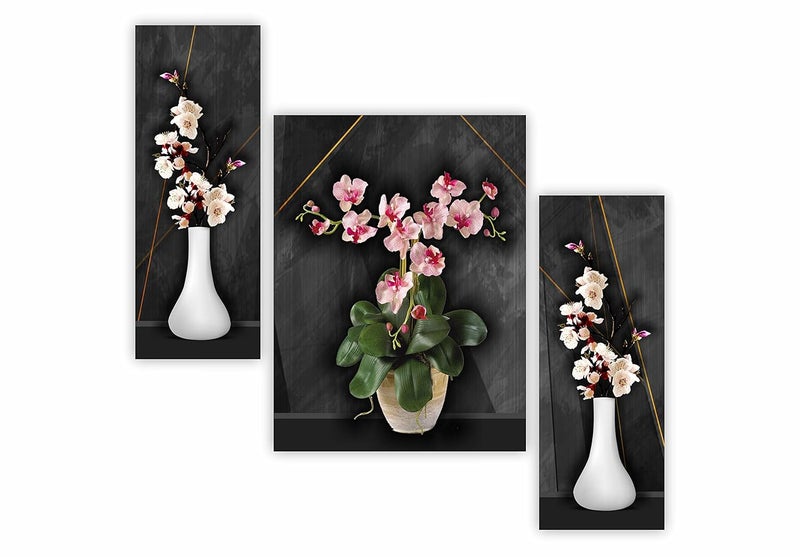 SAF paintings Set of 3 Flower UV Tectured Multi Effect 6 MM MDF Framed Decorated Gift Item 12 Inch x 18 Inch Paintings SANFJM32432 - Image 1