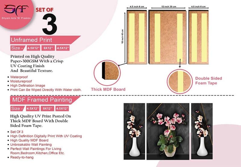 SAF paintings Set of 3 Flower UV Tectured Multi Effect 6 MM MDF Framed Decorated Gift Item 12 Inch x 18 Inch Paintings SANFJM32432 - Image 3