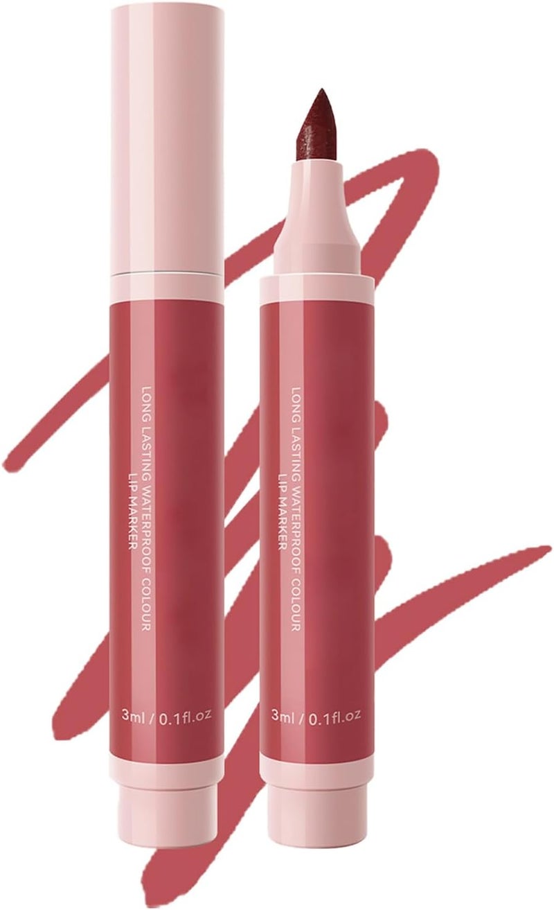 Lip Stain Pen Waterproof Long Lasting Matte Lip Liner Stain Hydrating Lip Marker SmudgeProof Natural Finish Lip Stain Makeup for Women Red Nude Brown Colors for AllDay Wear 03