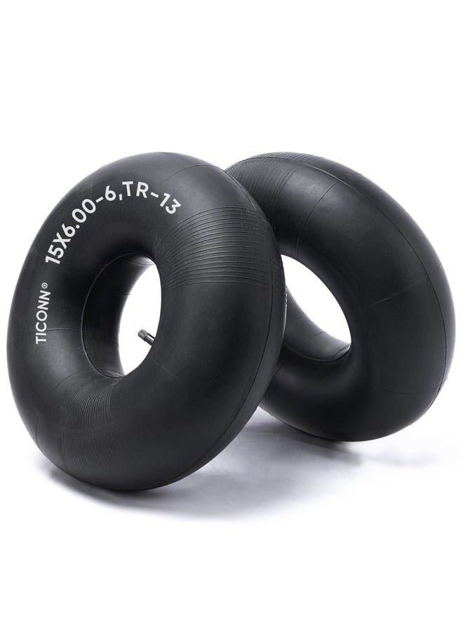 TICONN 15x6.00-6nhs Lawn Mower Tires Inner Tube, 2 Pack Inner Tire Tube for Wheelbarrow Tires, Replacement Tube with TR-13 Straight Valve Stem for lawn mower tires 15x6.00-6, Wheelbarrows, Wagons - Image 1