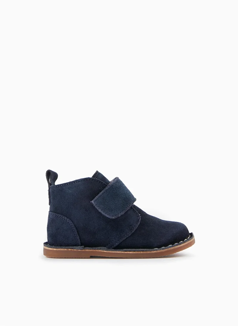 Zippy Suede Boots with Touch-Fastener Strap for Baby Boys, Dark Blue