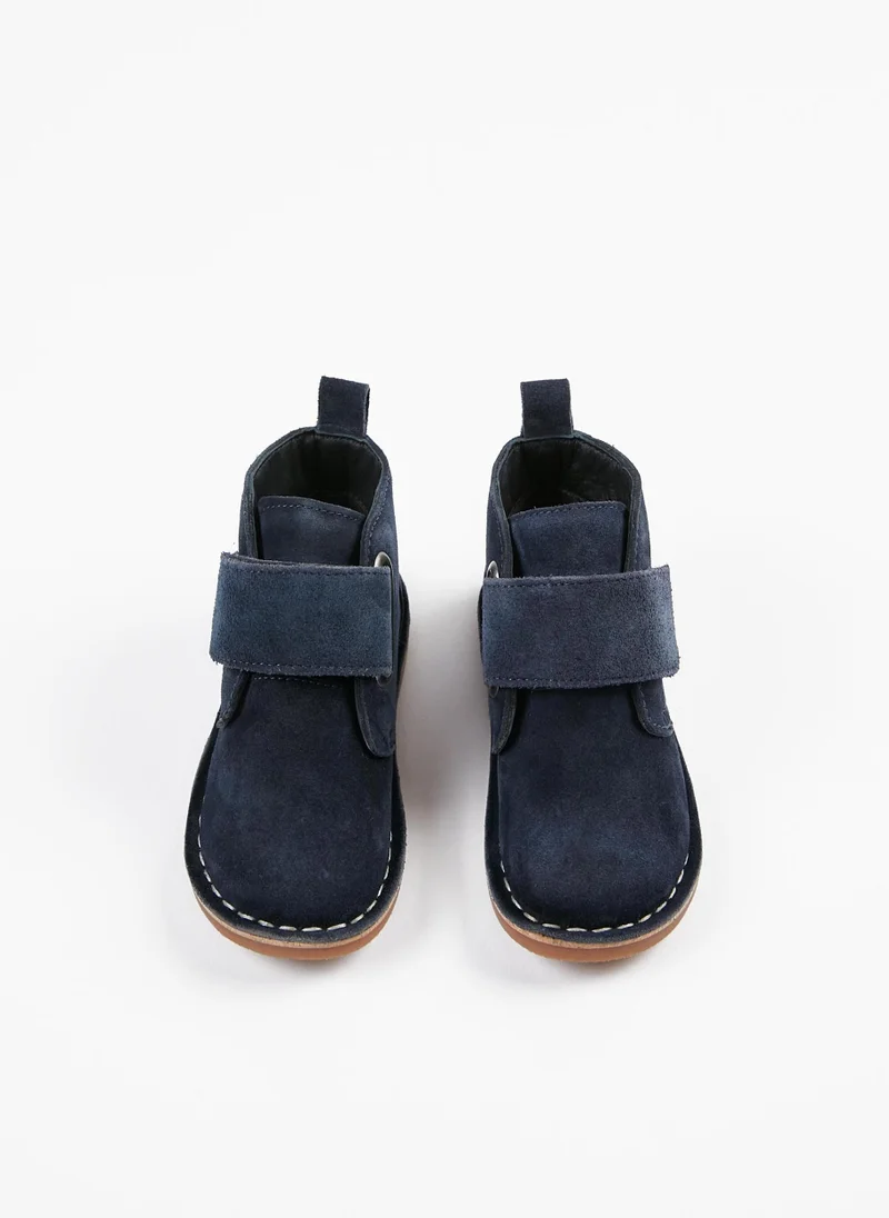 Zippy Suede Boots with Touch-Fastener Strap for Baby Boys, Dark Blue