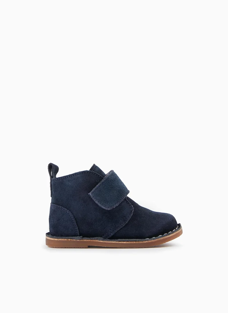 Zippy Suede Boots with Touch-Fastener Strap for Baby Boys, Dark Blue