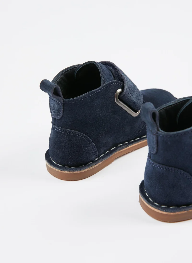 Zippy Suede Boots with Touch-Fastener Strap for Baby Boys, Dark Blue