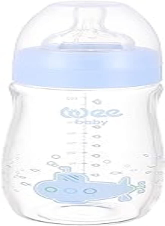Wee Baby 141 Heat Resistant Glass Feeding Bottle with Wide Teat, 280 ml - Baby Blue
