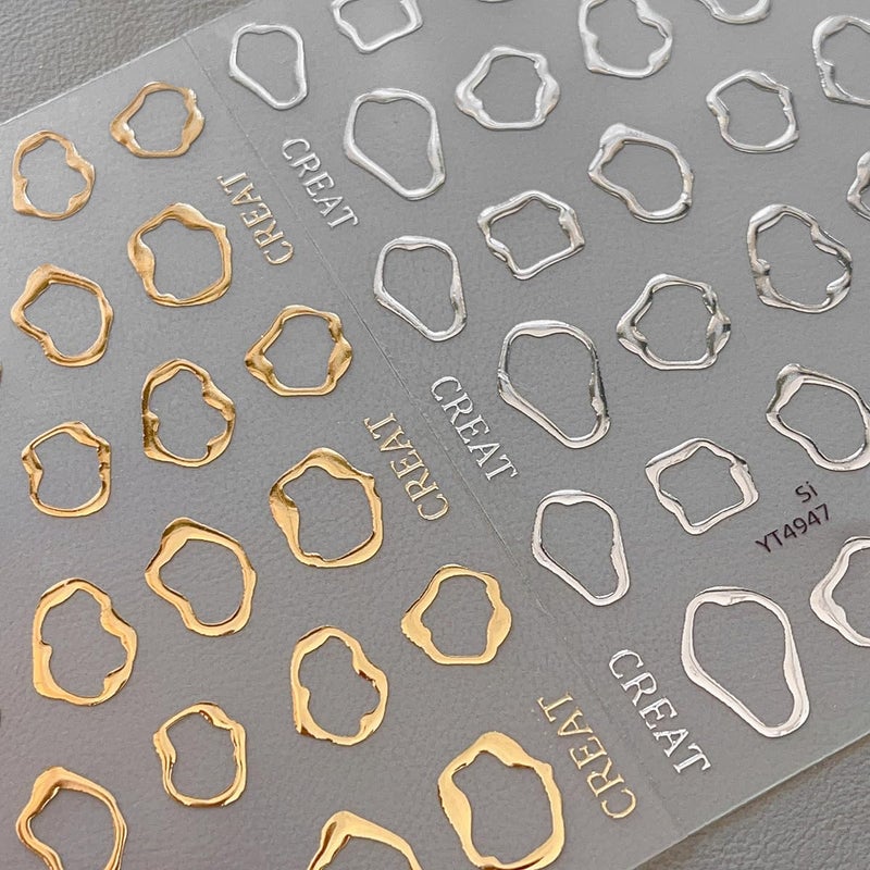 OSTTMA 5D Embossed Metal Nail Art Stickers, 4Sheets Gold Silver Irregular Geometric Lines Frames Nail Sticker Hollow Circle Designs Nail Decals for Women Self Adhesive Nails Manicure Accessories - Image 2